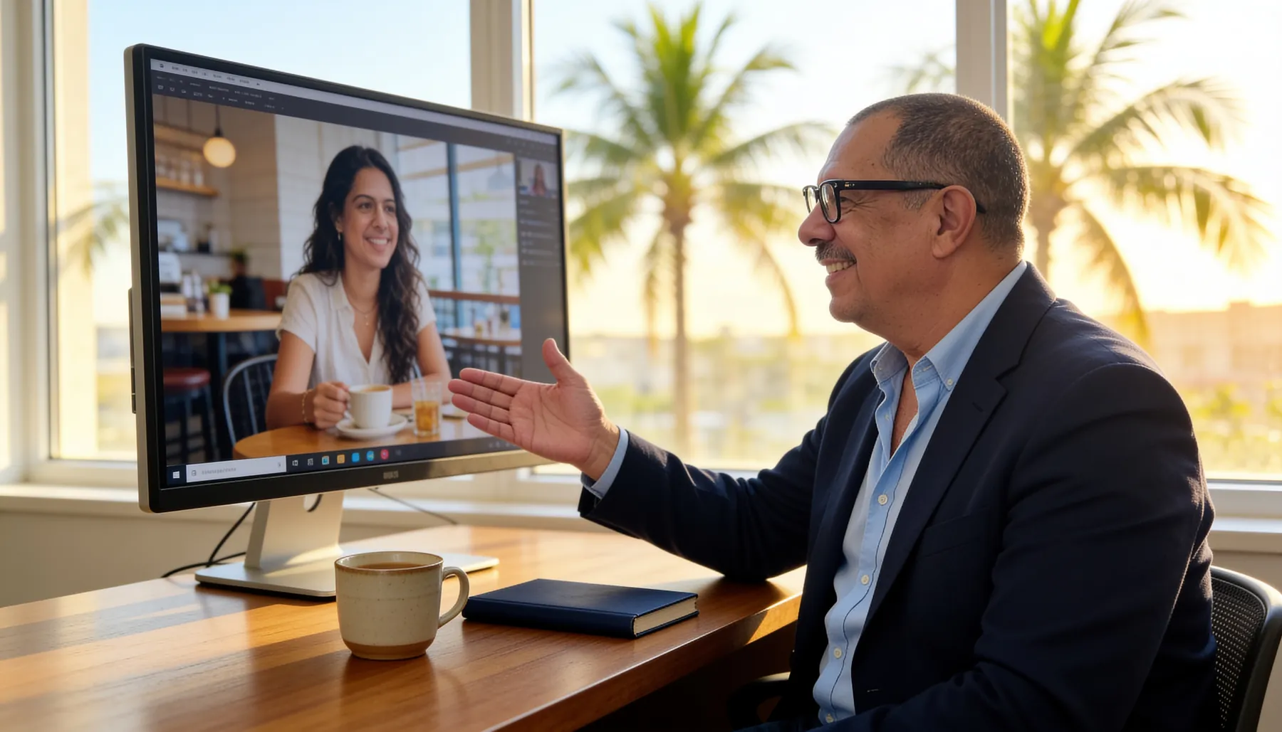 Álvaro en una videollamada con una emprendedora que está en otro país