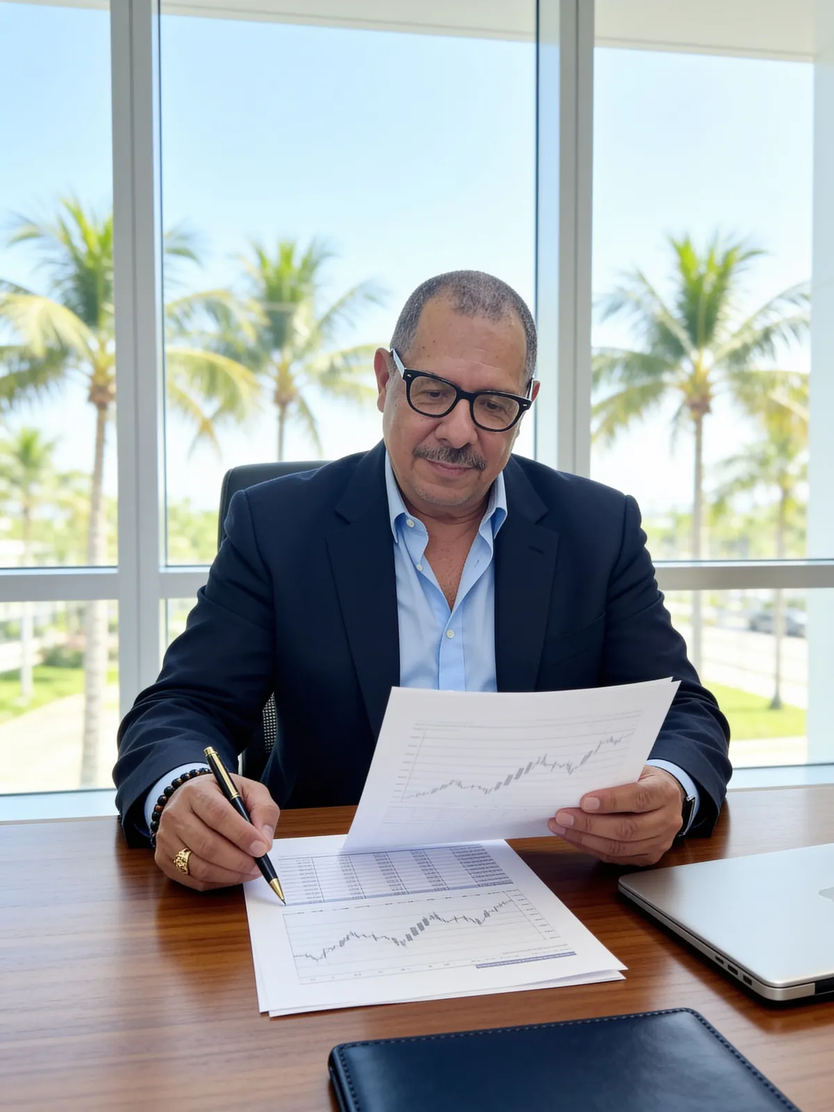 Álvaro Patiño revisa un reporte financiero en su oficina