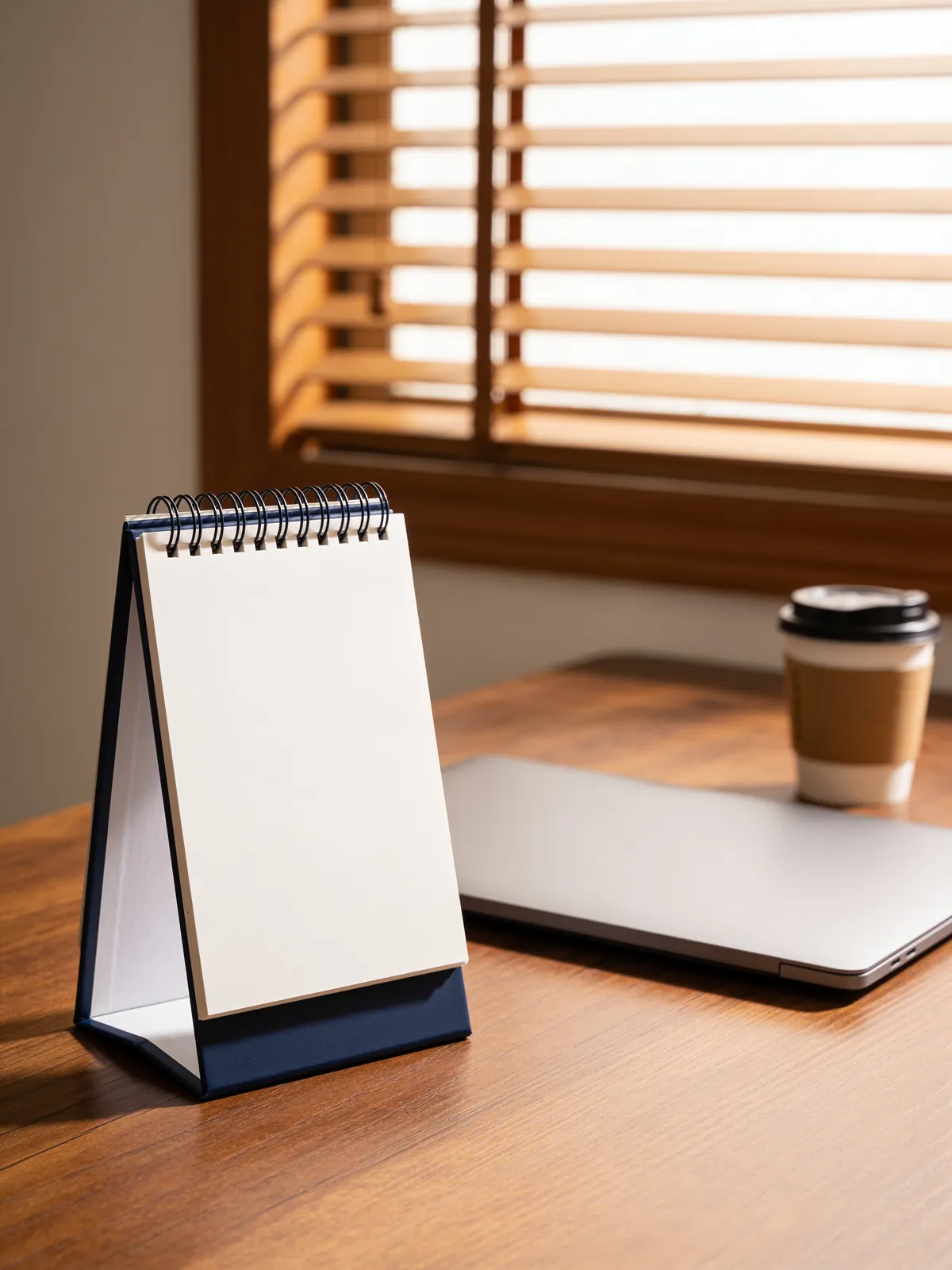 Calendario de escritorio sobre una mesa de madera