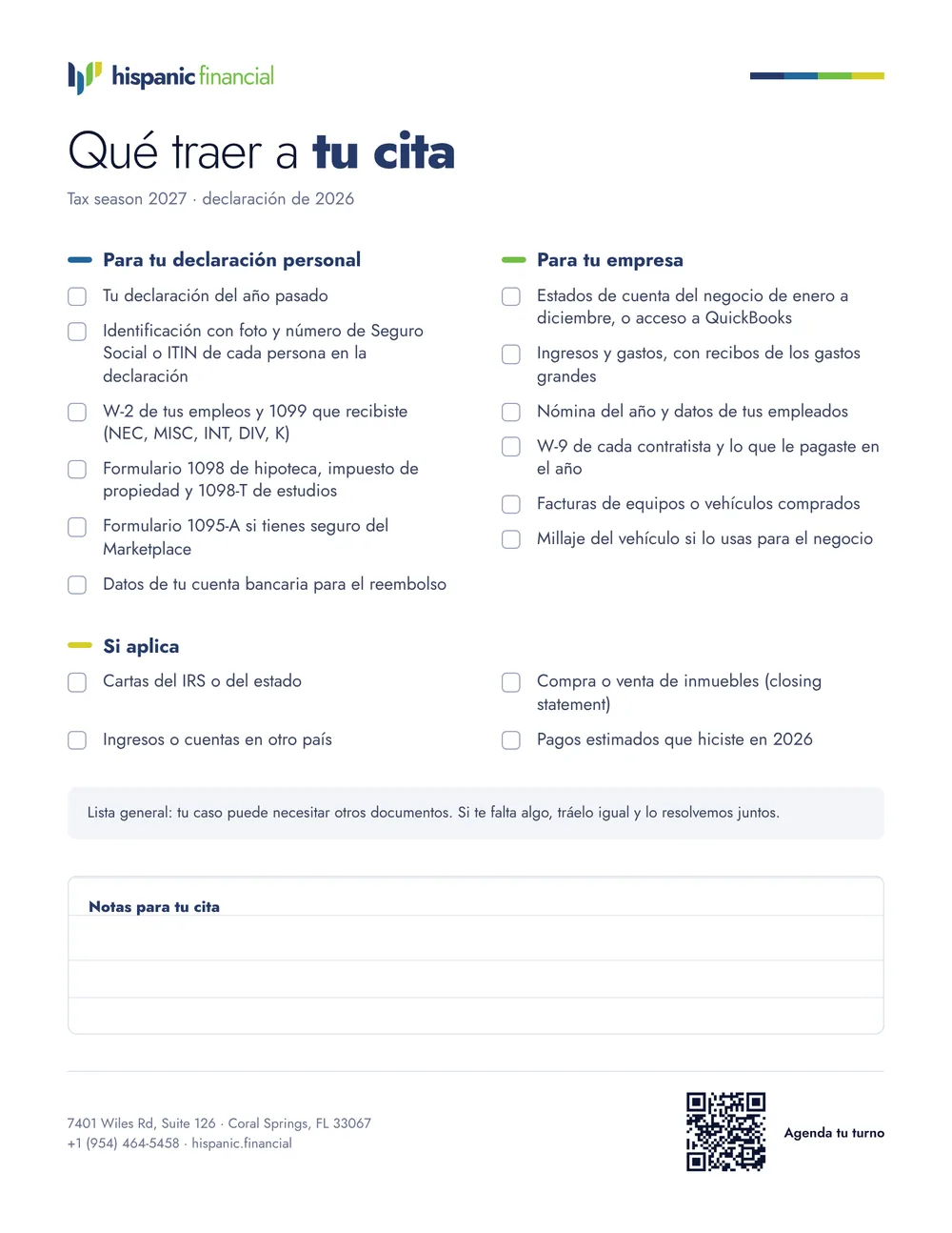 Lista de documentos para la cita
