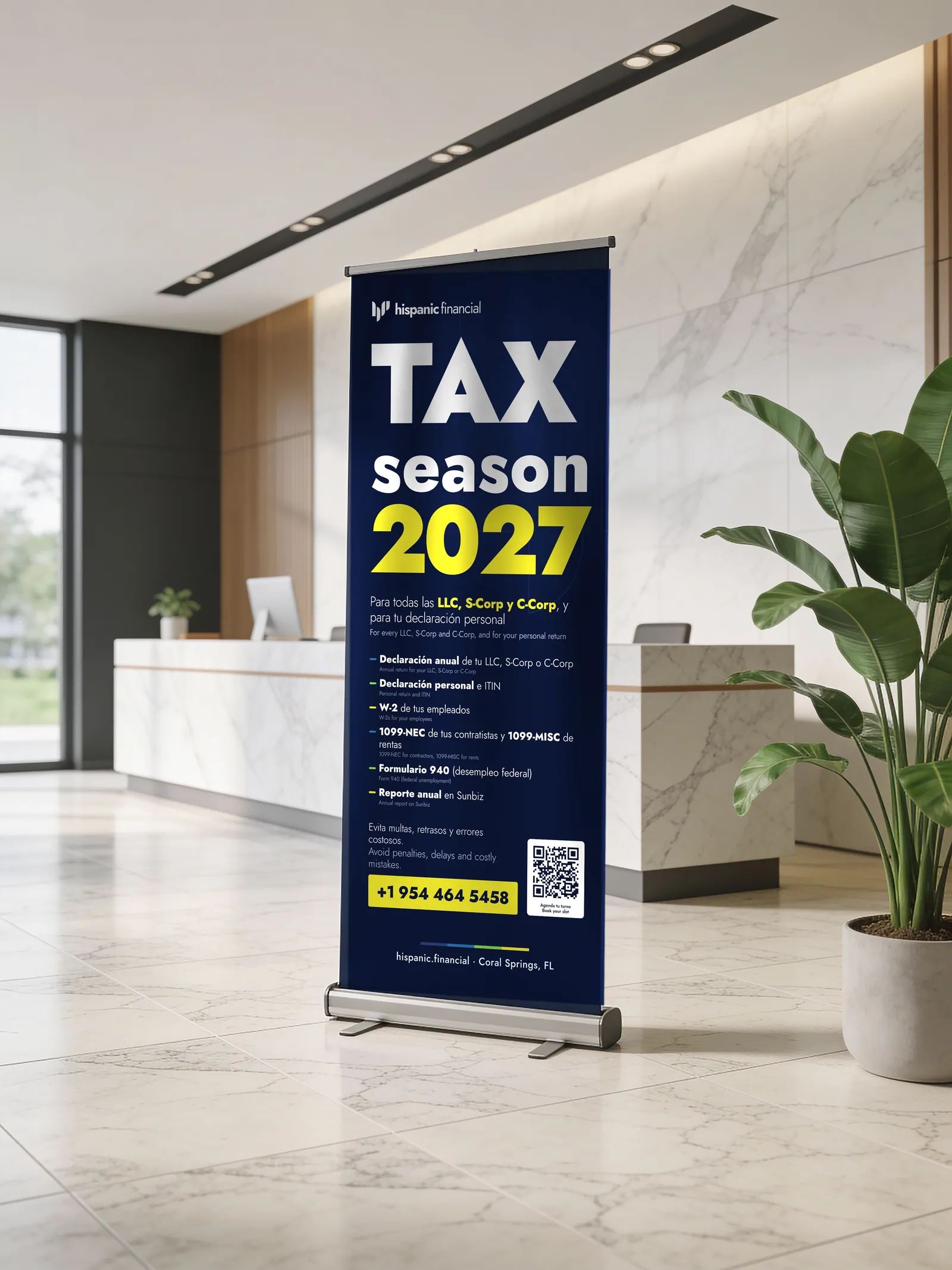 Roll-up de tax season 2027 en un lobby